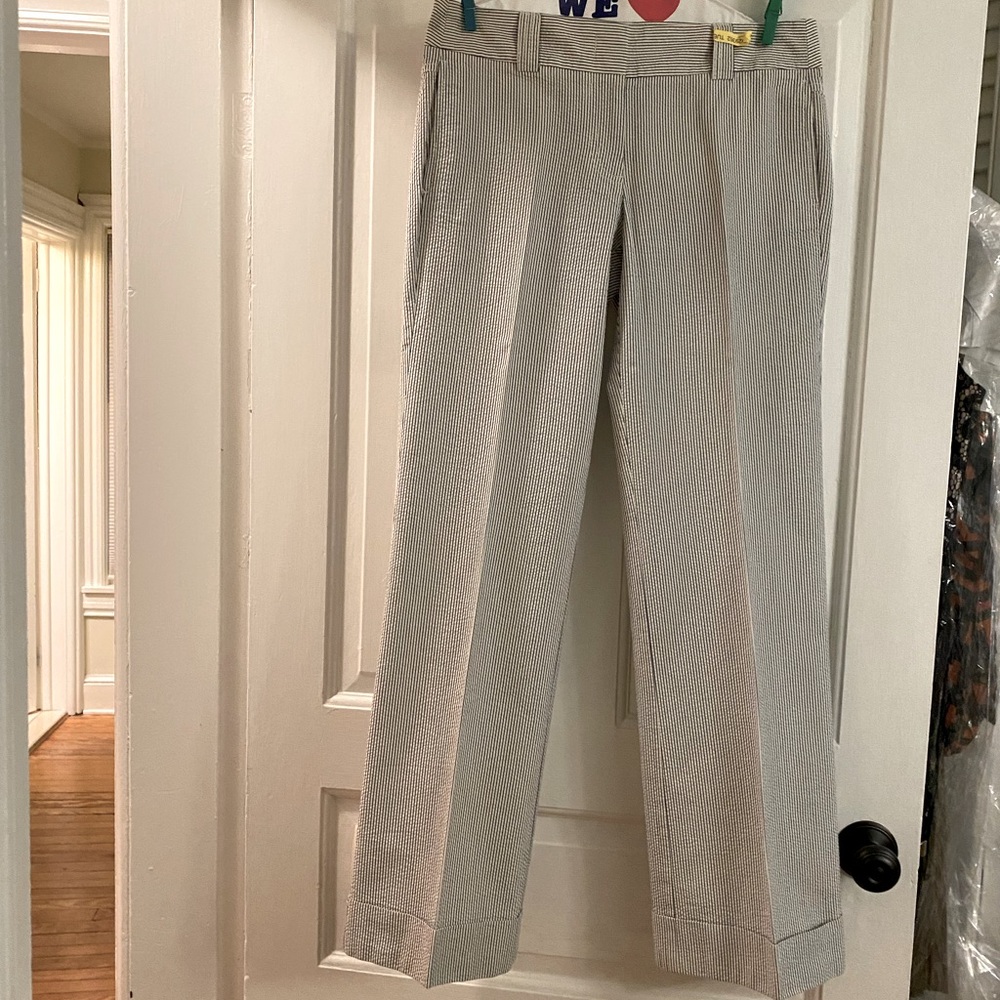 J Crew lightweight blueish/gray and white striped seersucker style pants